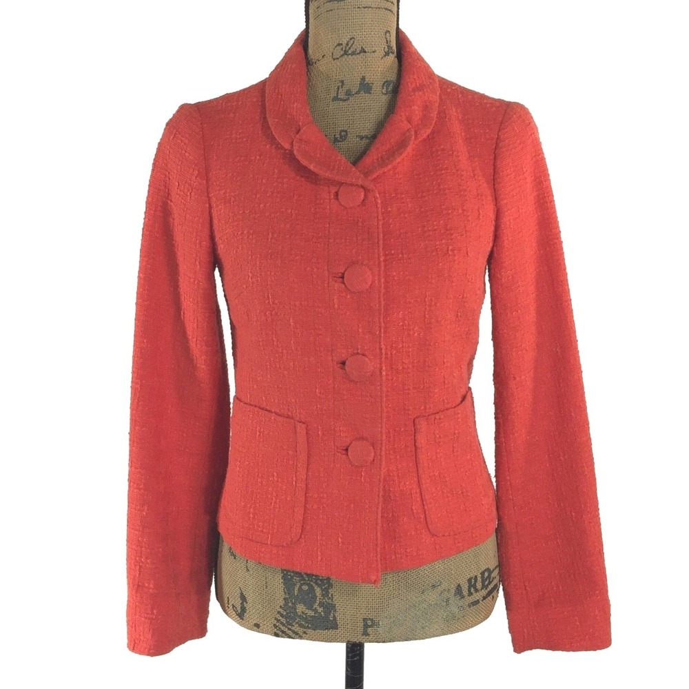 Banana Republic Blazer 0 XS Orange Woven Texture Cotton 2 Pocket Jacket Work